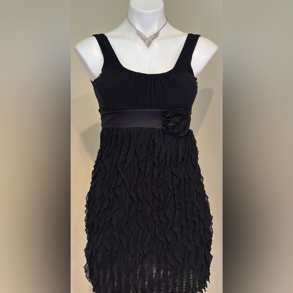 TABOO Sleeveless, Black Mini Dress W/Scoop Neck, Ruffles & Empire Waist Sz. S